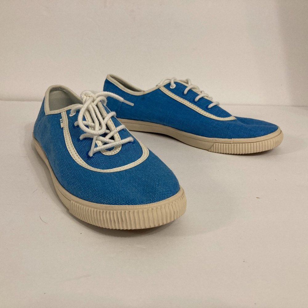 TOMS Lace Up Shoes Size 8 Womens Blue Classic Retro Style Academia Canvas